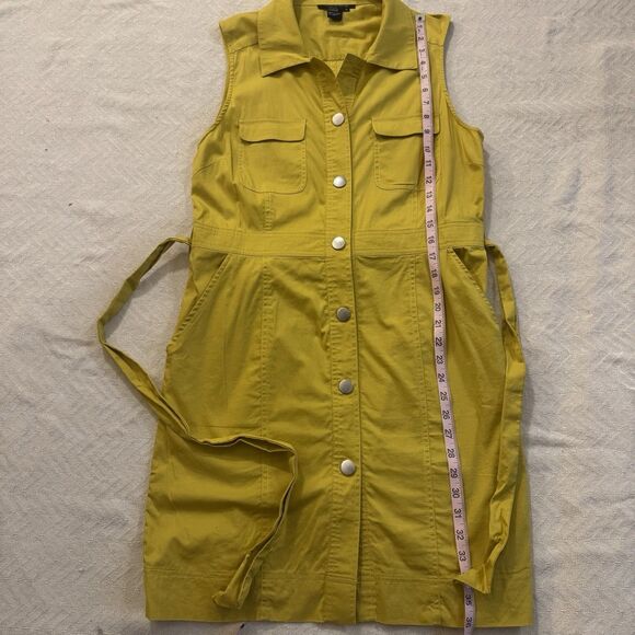 Hope & Honey Yellow Sleeveless Button Front Utility Dress Size 12 Belted Pockets - Picture 4 of 7